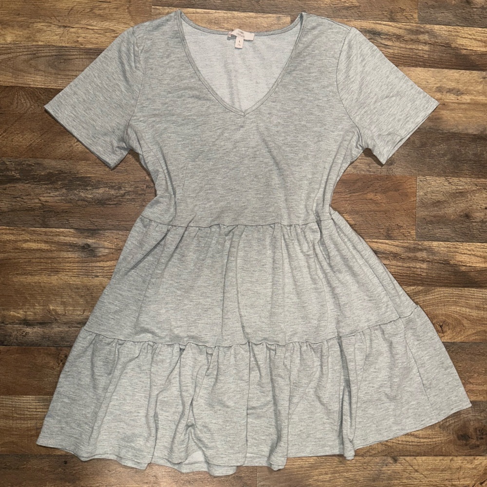 Como Vintage women’s Large heather Gray Ruffle Hem Dress